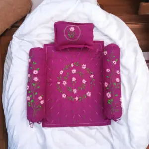 Handmade Plum Purple Nakshi Katha Set (4 Pcs) | Cotton Baby Bedding with Free Gift | Suta.bd
