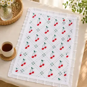 Handmade Cherry Nakshi Katha Set (3 Part) | White Cotton Embroidery Baby Bedding