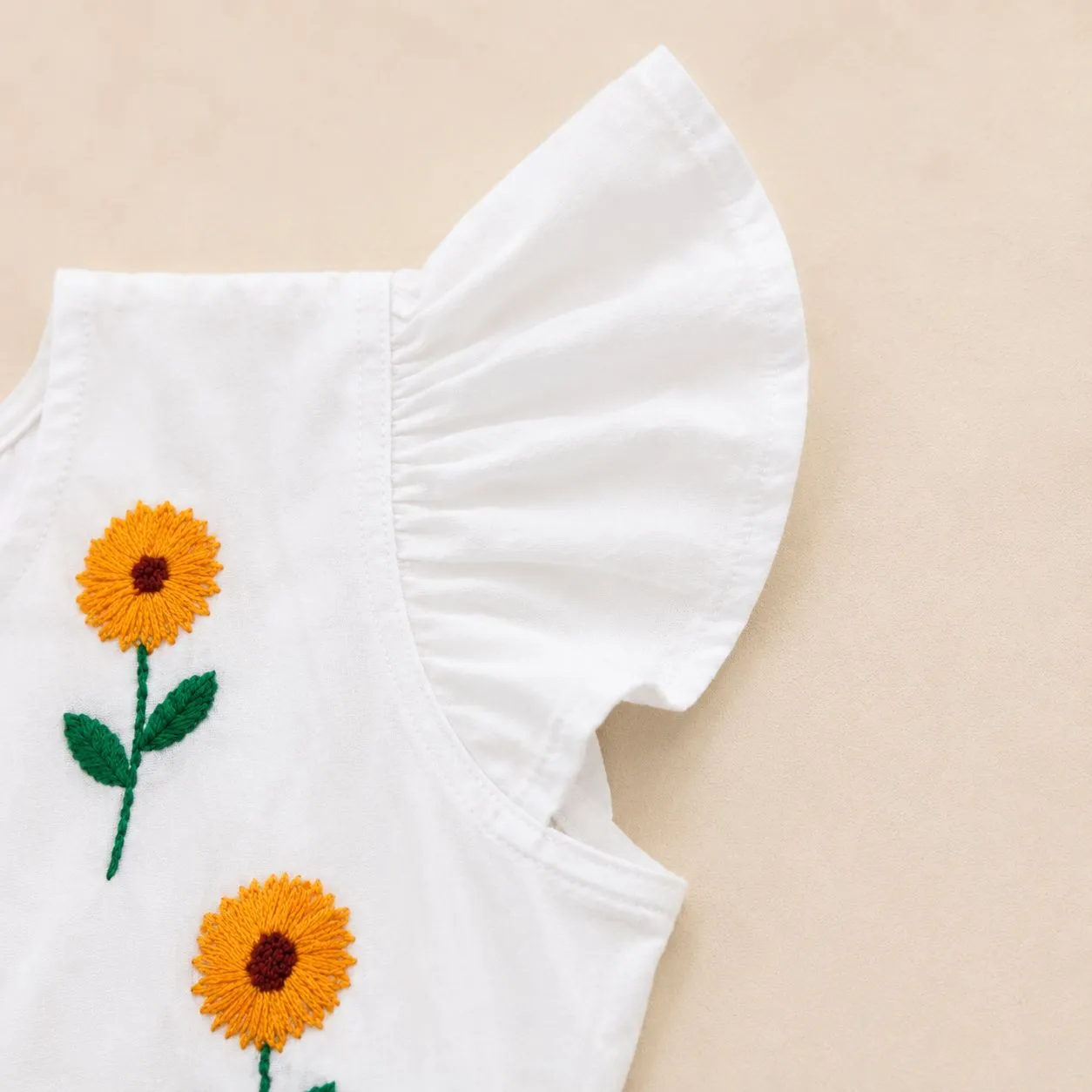 Sunflower Hand Embroidery Baby Dress with Matching Hairband | White Cotton Frock | Suta.bd